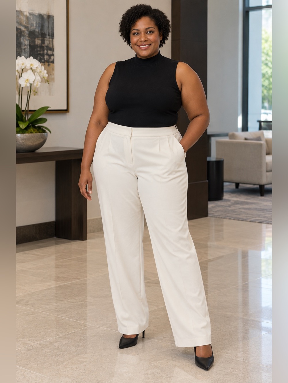 ELOQUII Size 24 Ivory Wide Leg Zip Front Dress Pants